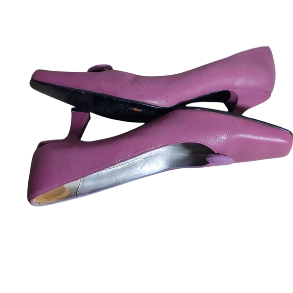 Timothy Hitsman Vintage Purple Dark Lavender Textured Leather Square Toe Heels - Picture 11 of 15